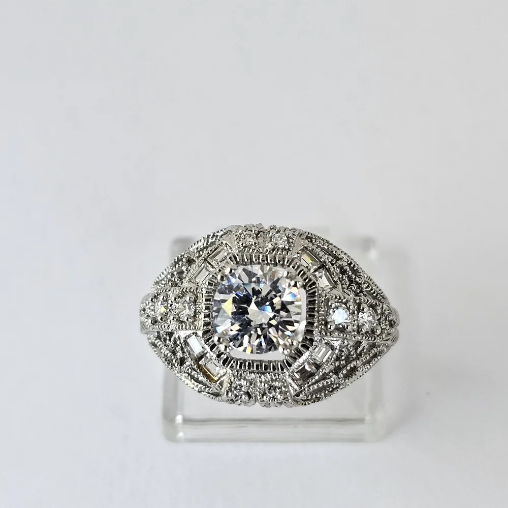 Authentic Victoria Wieck Art Deco Diamonique Ring Sterling Silver Size 7 - Picture 3 of 14